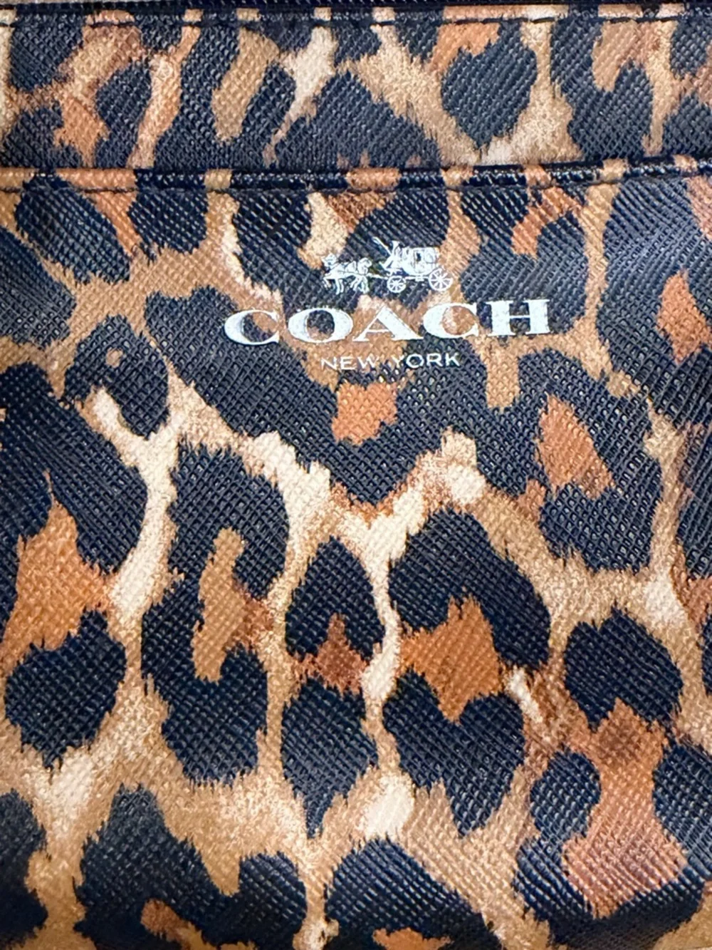 Coach Ocelot Leopard Print Wristlet with Front Pocket - Silver Tone